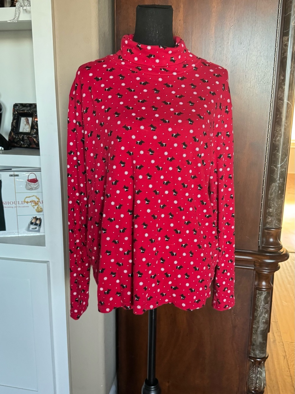 White Stag Red Turtleneck Scottish Terrier Print